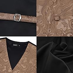 GUSLESON Khaki Vest Floral Suit Vest Tie and Bow