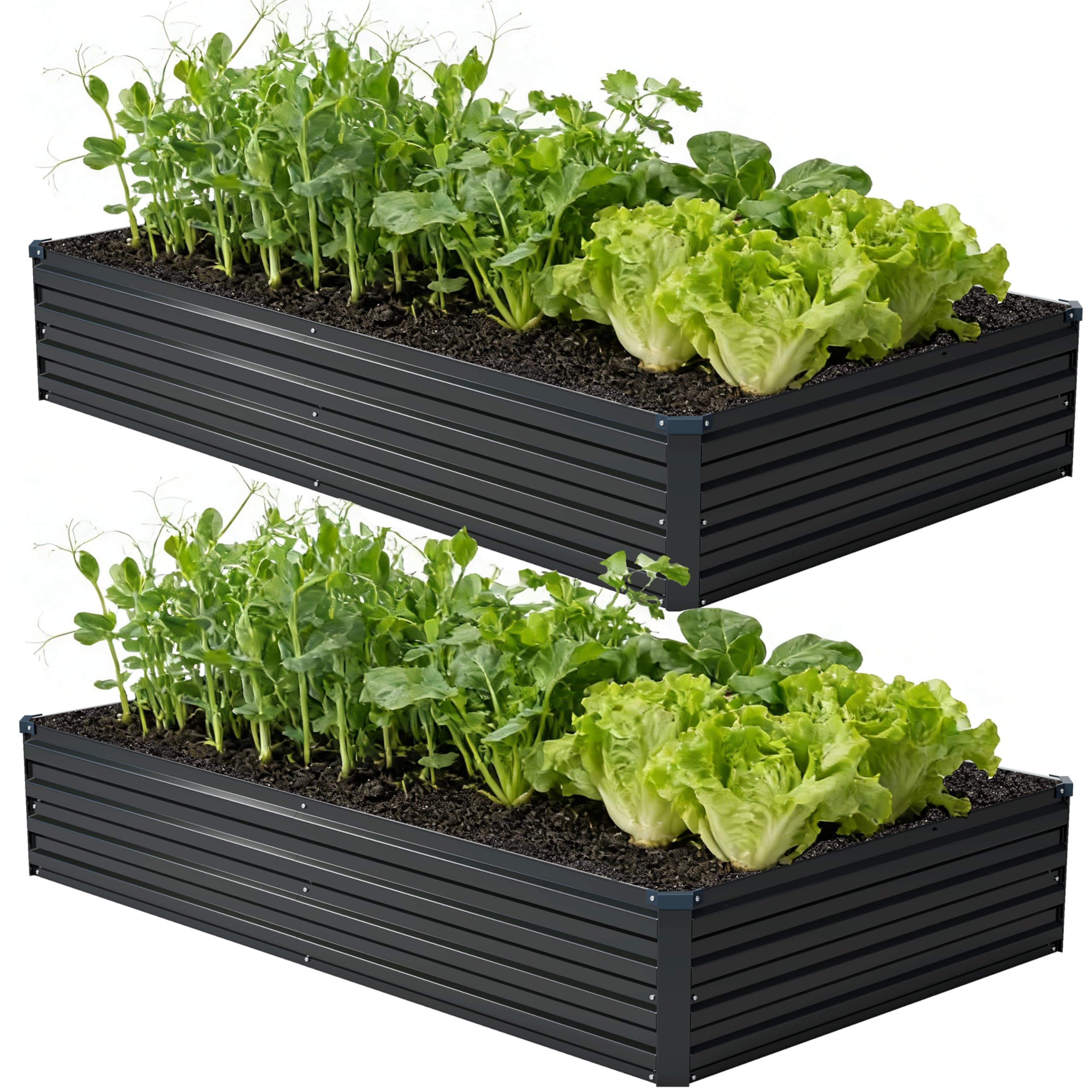 zunatu 8x4x1 ft(2 Pack) Galvanized Raised Garden Bed,Outdoor Planter Box Metal Patio Kit Planting Bed for Vegetables Flowers and Succulents,Black Image