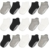 HYCLES 15 Pairs Toddler Socks, Kids Grip Socks for 6-12 Month 1-7 Years Non Slip Ankle Sock for Baby Boys Girls