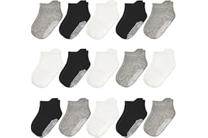 HYCLES 15 Pairs Toddler Socks, Kids Grip Socks for 6-12 Month 1-7 Years Non Slip Ankle Sock for Baby Boys Girls