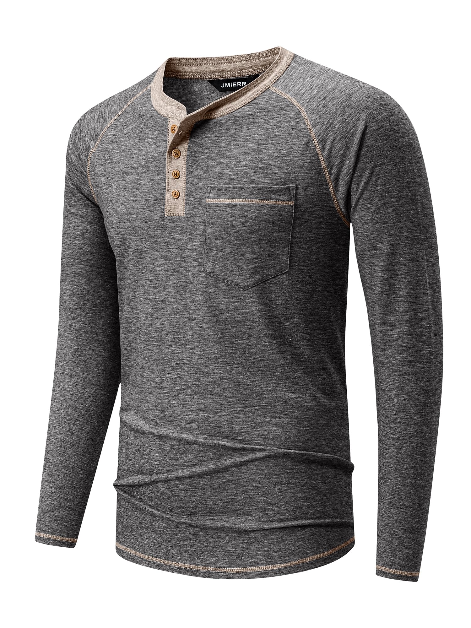 Meilicloth Mens T Shirt Long Sleeve Tshirt Casual Pullover V Neck Tee Shirt Button up Henley Tops Lightweight Shirt with Pocket