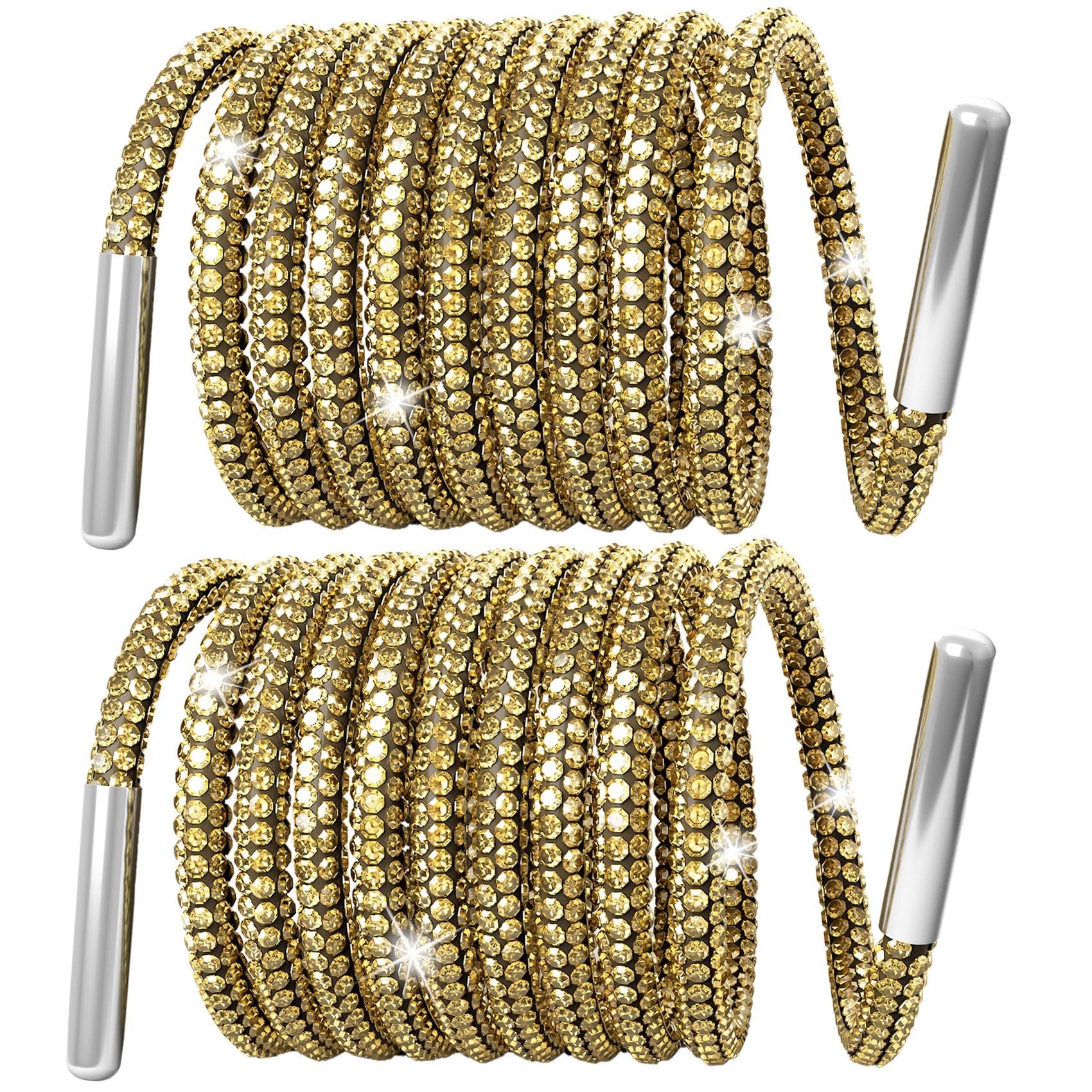 View 1 of SmallCat 1 Pair Rhinestone Shoe Laces, Shiny Glitter Shoe Laces, Crystal Bling Shoelaces for Sneakers, Drawstring Cords Replacement - Gold