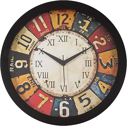 IT2M Round Plastic Wall Clocks (30 cm x 30 cm x 4 cm, Black, JIN18)