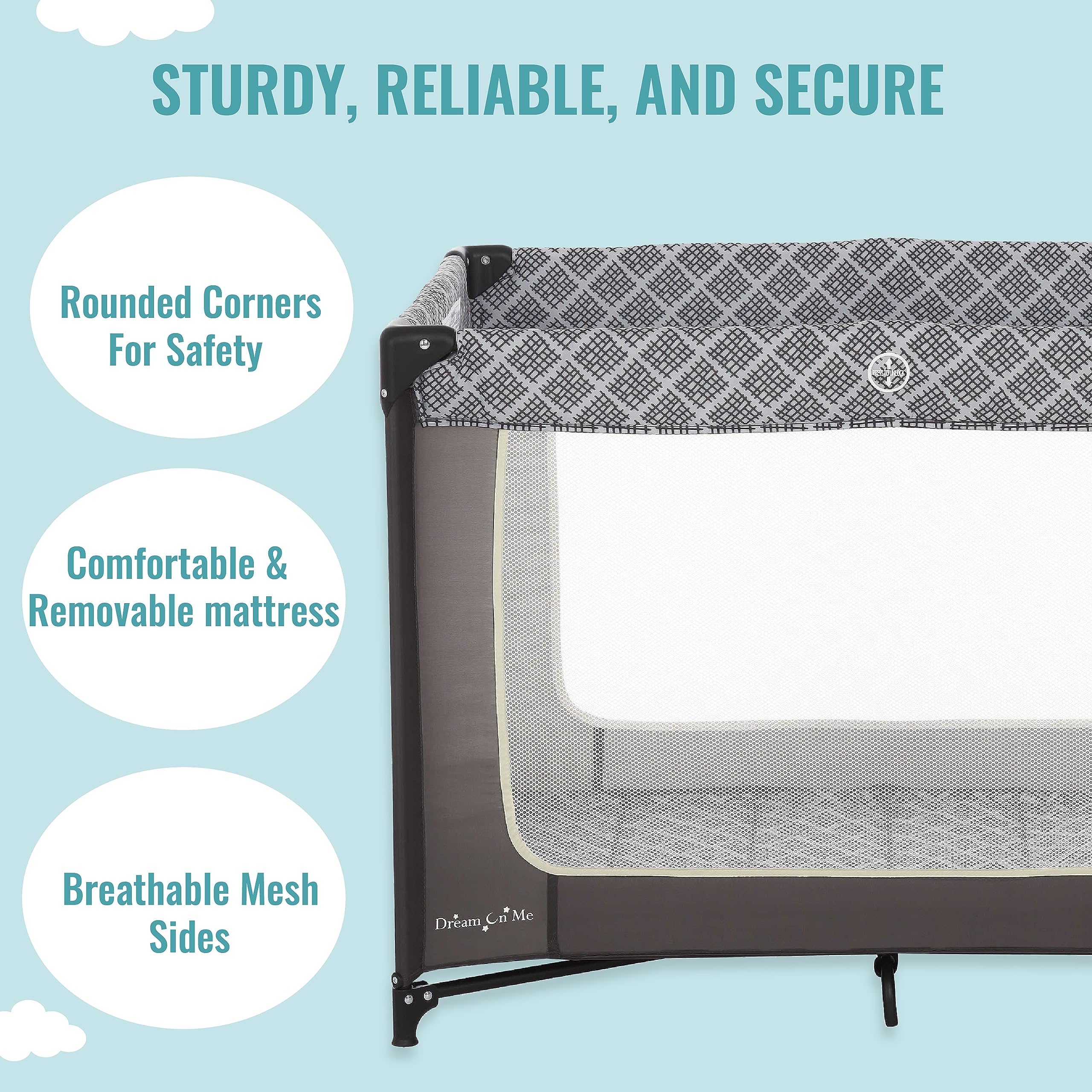 Dream On Me Zoom Portable Playard in Dark Grey, Lightweight, Packable and Easy Setup Baby Playard, Breathable Mesh Sides and Soft Fabric - Comes with a Removable Padded Mat