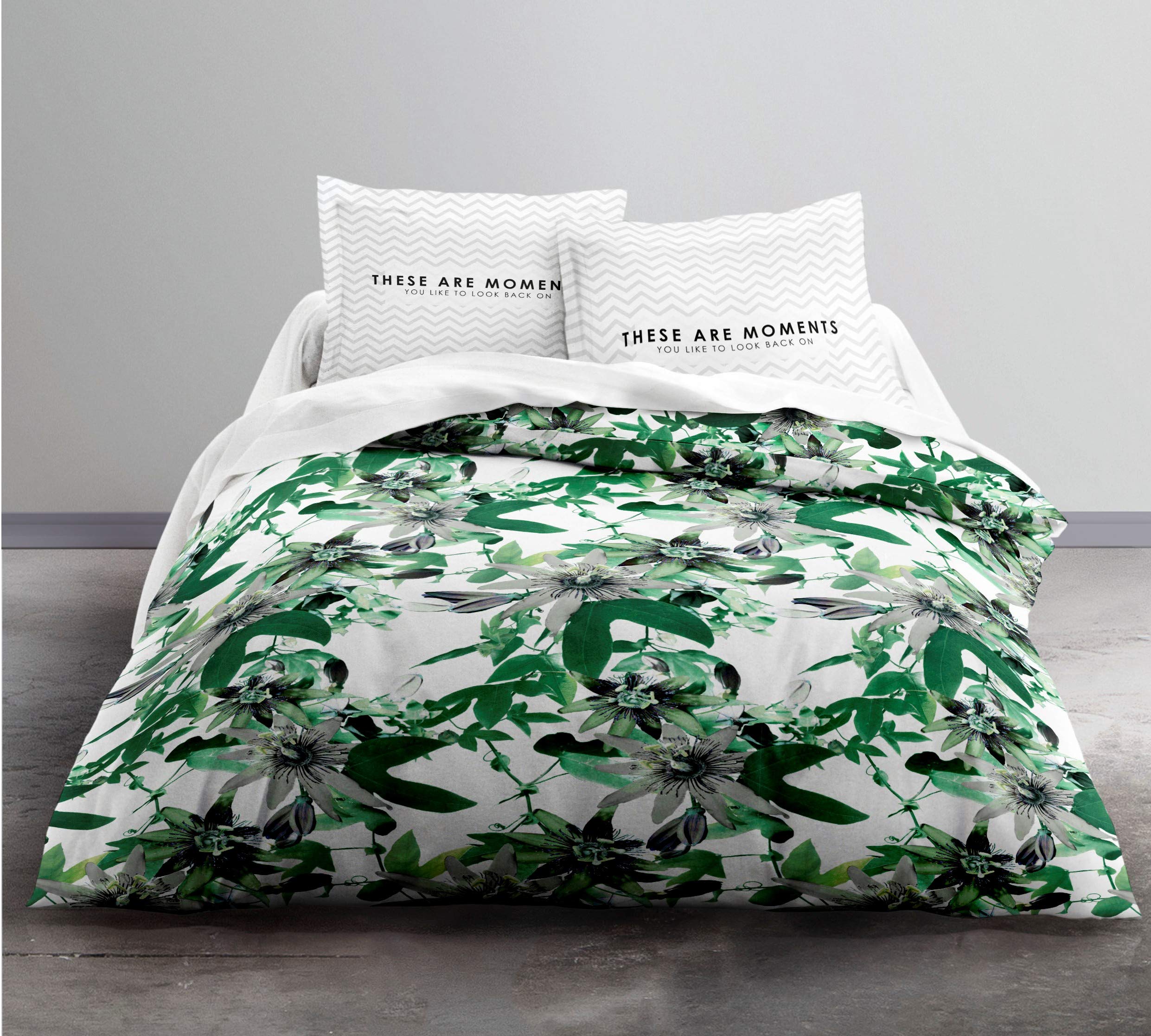 Today Enjoy Passiflore HC3 Duvet Cover 220 x 240 cm + 2 Pillowcases 100% Cotton 57 Thread Count Green 220/240 cm