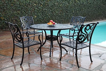 Amazon Com Cbm Patio Furniture Outdoor Cast Aluminum 5 Piece Outdoor Dining Set Pr 2 Cbm1290 Garden Outdoor