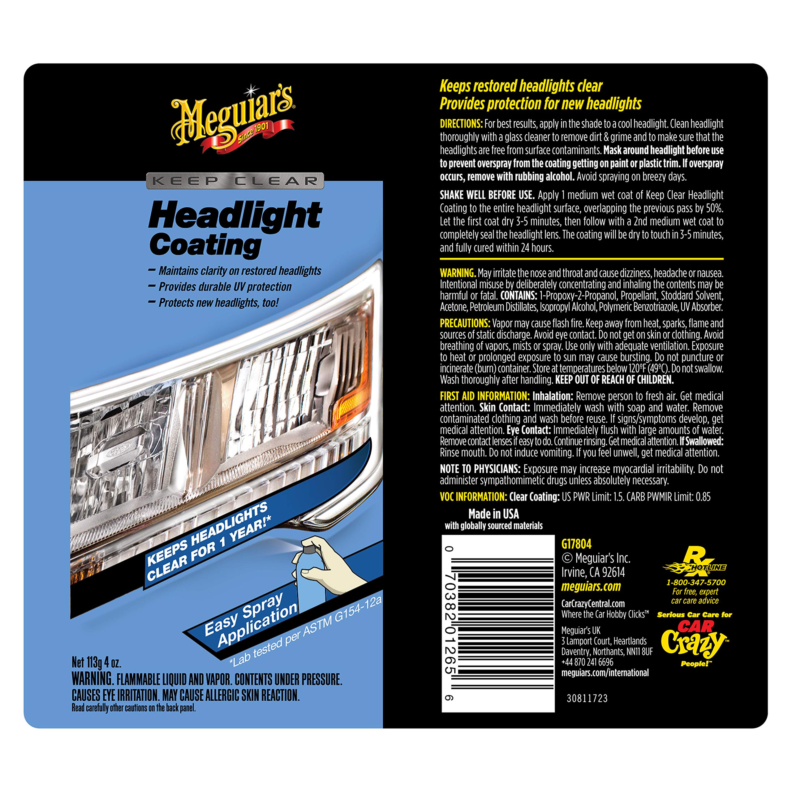Meguiar's G17804 Keep Clear Headlight Coating, 1 Pack Buy Online in