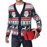 Simlakey Men's Ugly Christmas Sweater Cardigan Button Down V Neck Funny Xmas Holiday Knit Sweater Santa Reindeer Knitwear