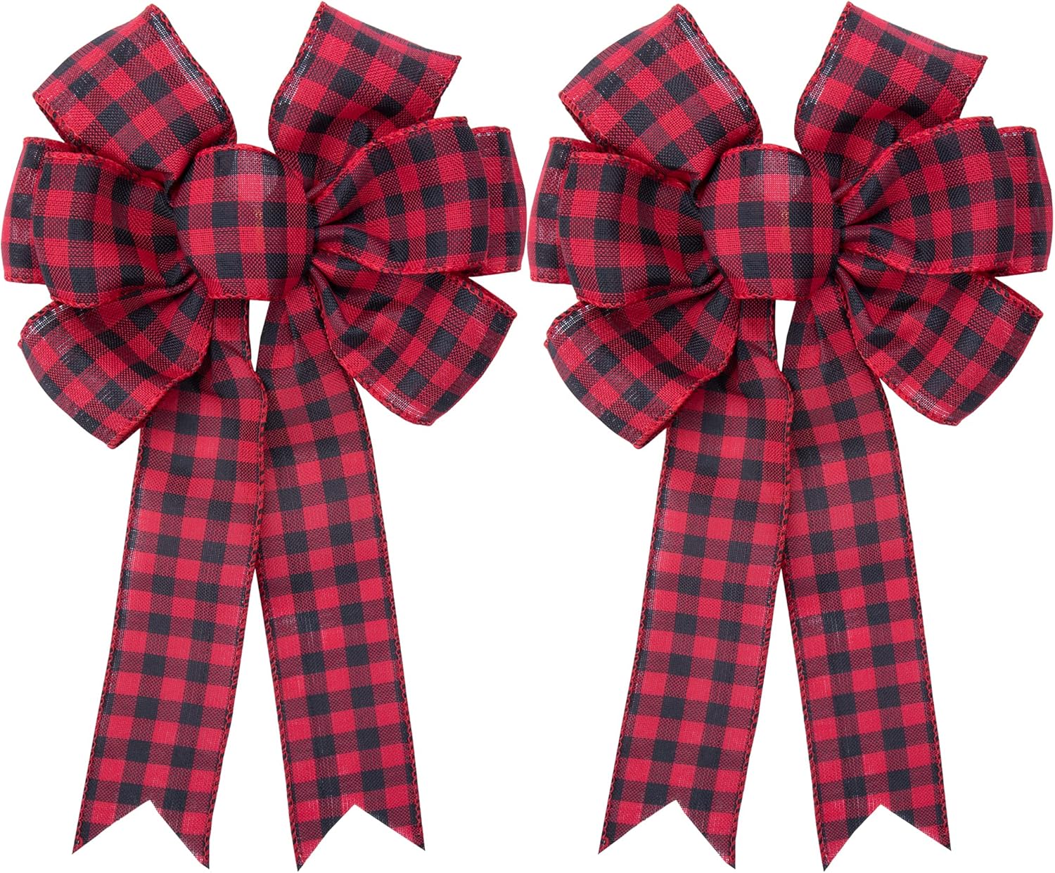 Bows & Ribbons - Iceyyyy Large Fall Thanksgiving Christmas Plaid Wreath Bow - 16.4x10 Inch Black and Red Buffalo Plaid Check Swag Bow Christmas Tree Topper Bow for Home Indoor Outdoor Ornaments (Black and Red, 2)