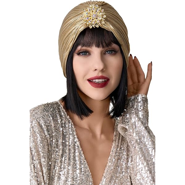 Turbante Para Mujer Con Broche De Cristal Removible - Estilo Vintage Años 20, Elástico Y Con Purpurina, Ideal Para Fiestas Y Disfraces
