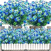 NOV FIRE Artificial Flowers for Outdoors UV Resistant Fake Flowers,20 Bundles Outside Faux Plastic Flower Shrubs for Patio,Garden,Porch Décor(Blue)