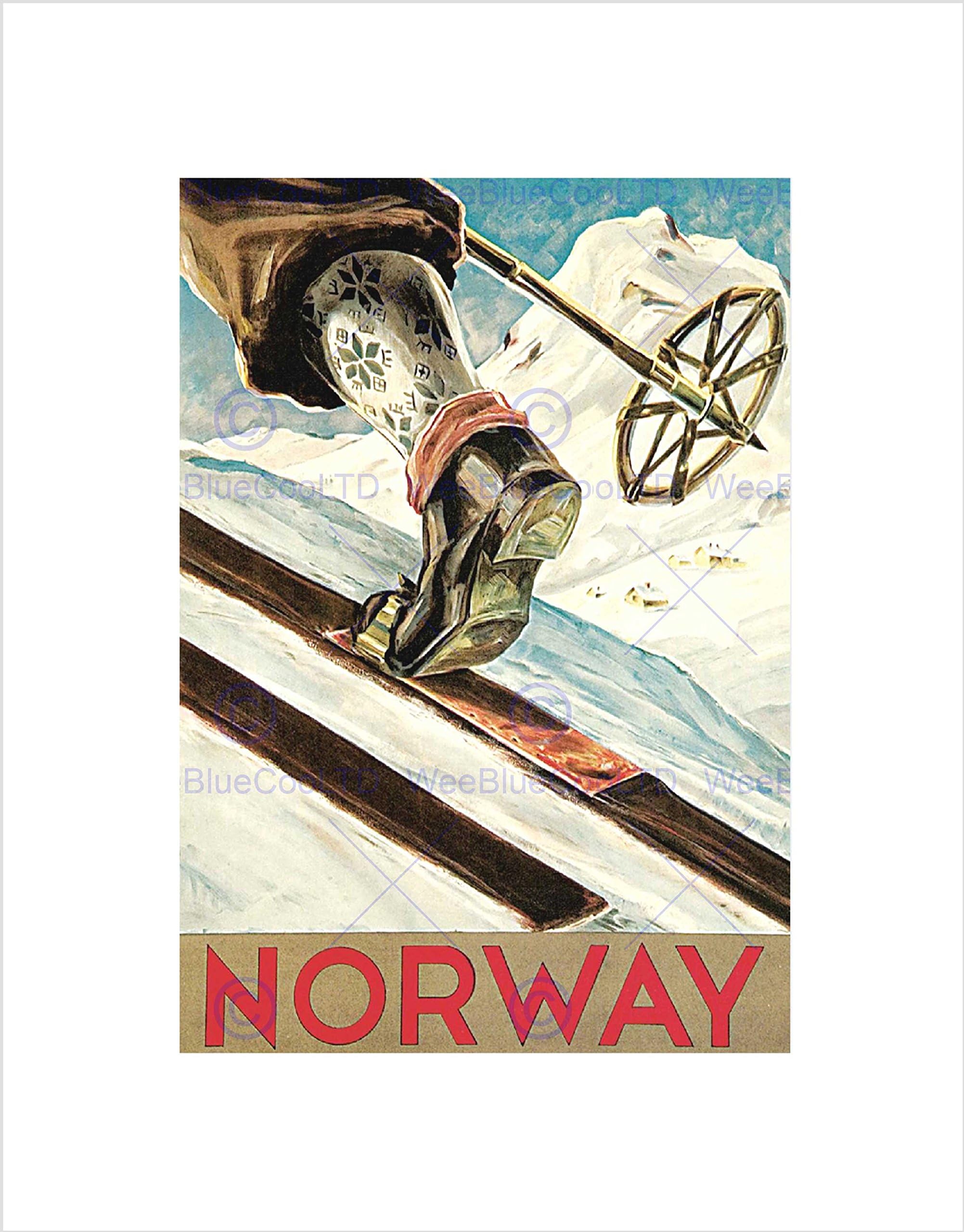 Wee Blue Coo Travel Winter Sports Norway Ski Skiing Skiier Snow Cold Wall Art Print