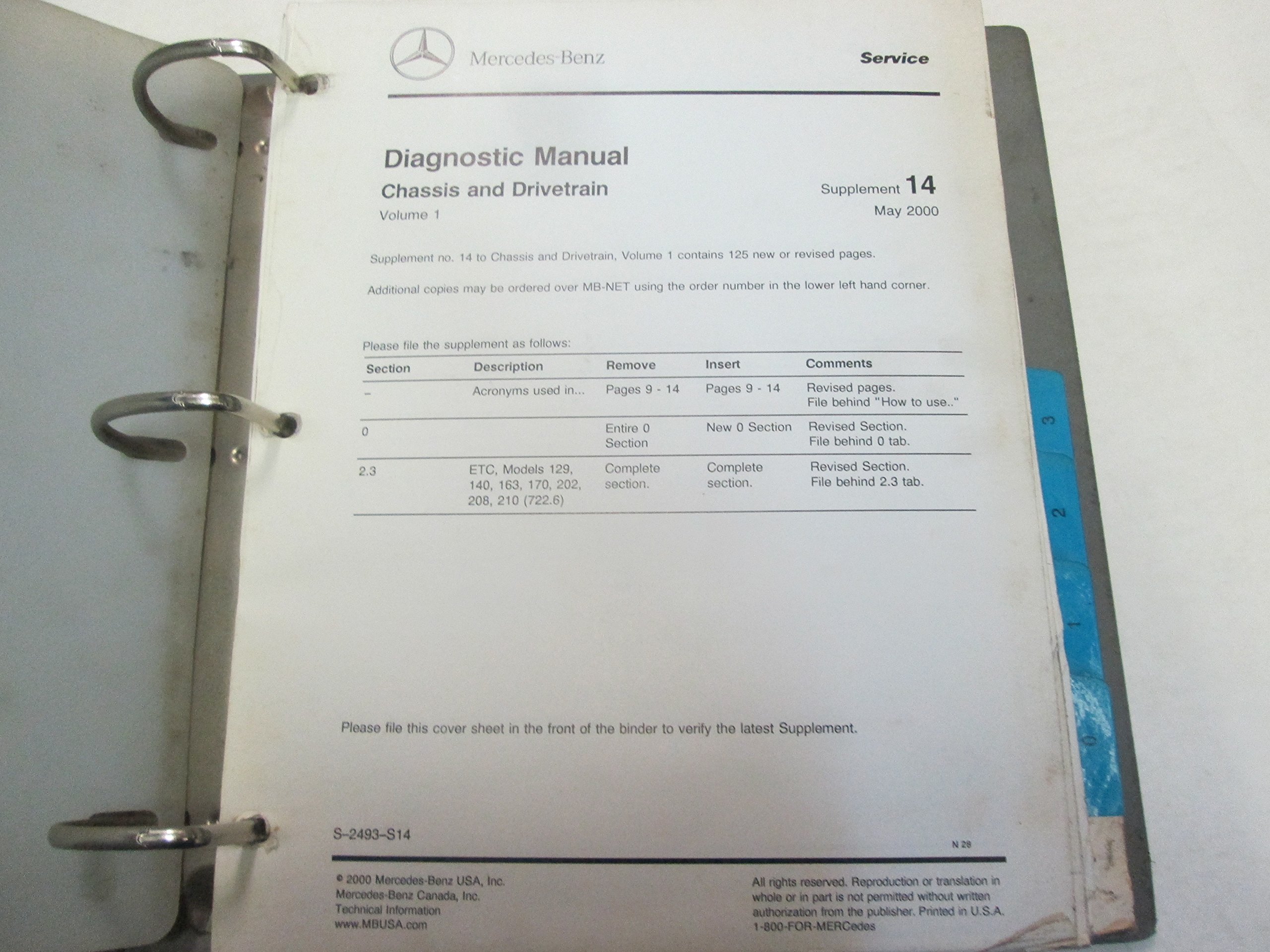 Mercedes 140 163 170 & 204 Chassis Drive Service Manual Supplement Updates  *** Paperback – 2000