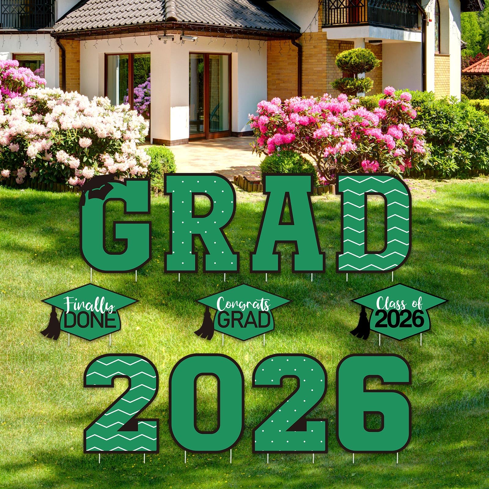 Tatuo 11 Pcs Graduation Yard Sign Decorations Congrats Graduation Lawn Signs 2026 Grad Yard Decor with 23 Stakes for Outdoor Grad Party(Simple Style,Green)