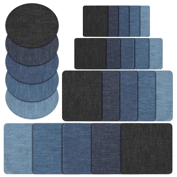 Naler 25-teilig Patches zum aufbügeln in 5 Farben Baumwolle Flicken Bügelflicken Bügeleisen Denim Patches Jeans Reparatursatz