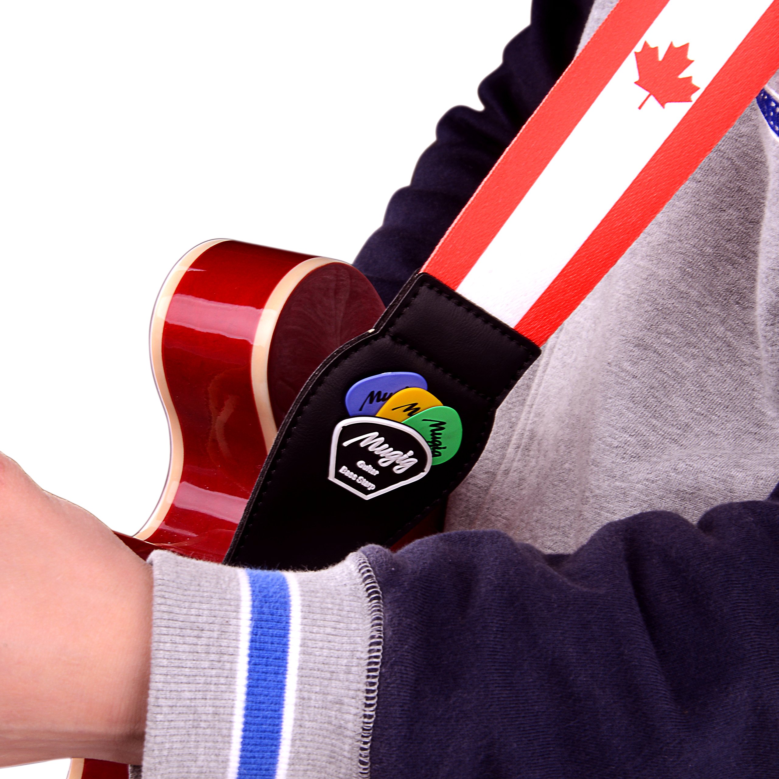 Guitar Strap Bass Mugig Adjustable Soft Cotton with Pick Pocket (Maple Leaf)