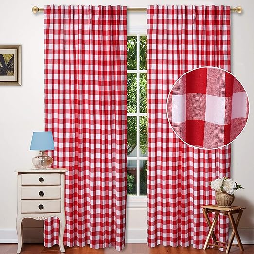 Amazon Com Window Panels Curtain In Gingham Check Cotton Fabric