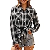 WARHORSEE Plaid Flannel Shirts for Women Long Sleeve, Loose Fit Womens Casual Flannels Button Down Shirts Blouses Tops
