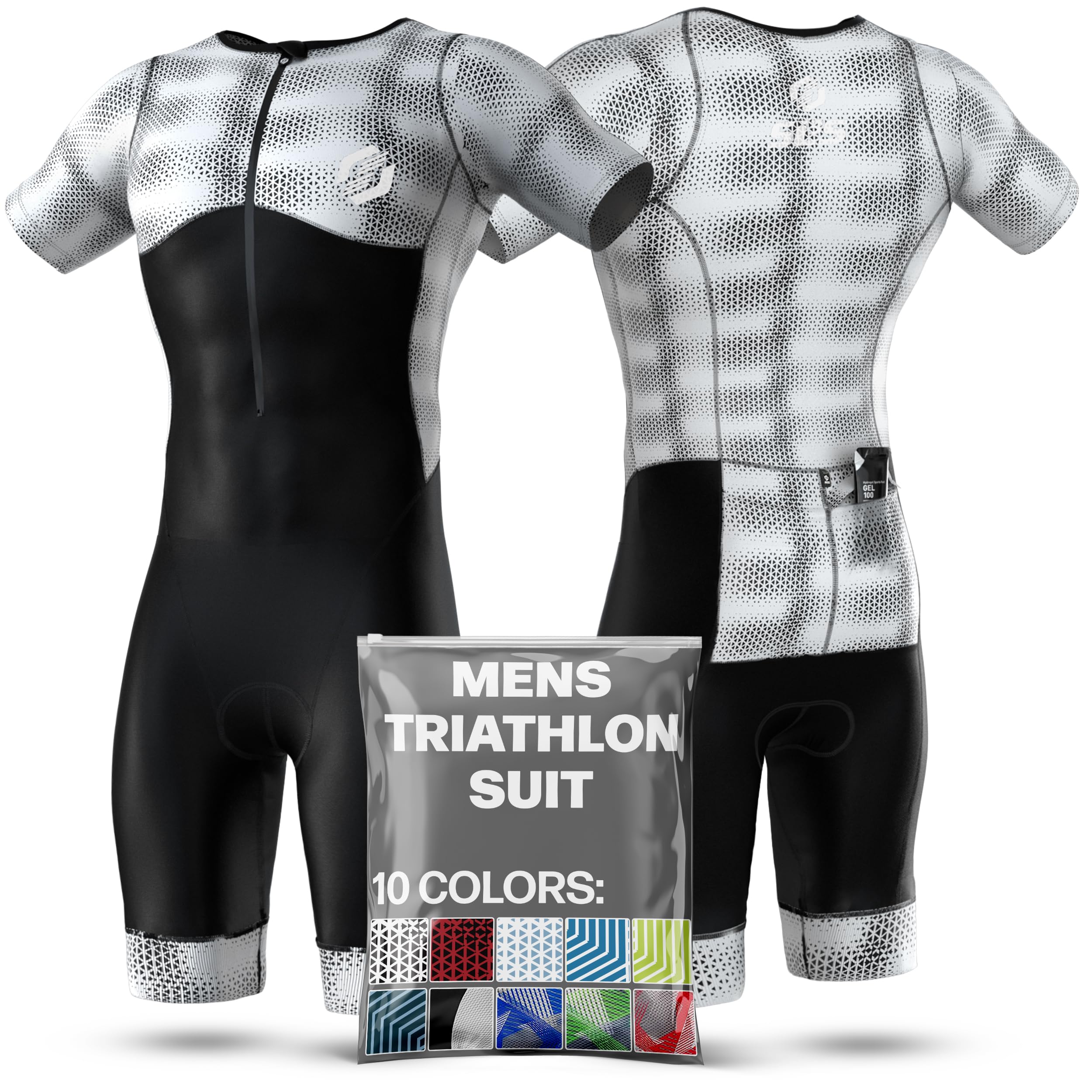 SLS3 Triathlon Suits Mens - Aerodynamic Sleeved Tri Suit Men – Lightweight Trisuit with Premium FX Fabrics - 2 Pockets (Blur, Small)