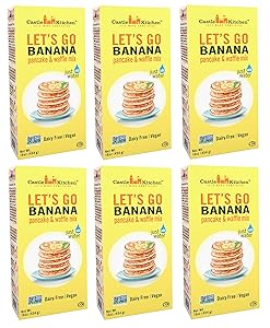 Castle Kitchen Banana Pancake Mix - Dairy-Free, Vegan, Plant Based, Non-GMO Project Verified, Kosher, Complete Pancake & Waffle Mix - Just Add Water - 16 oz (Pack of 6)