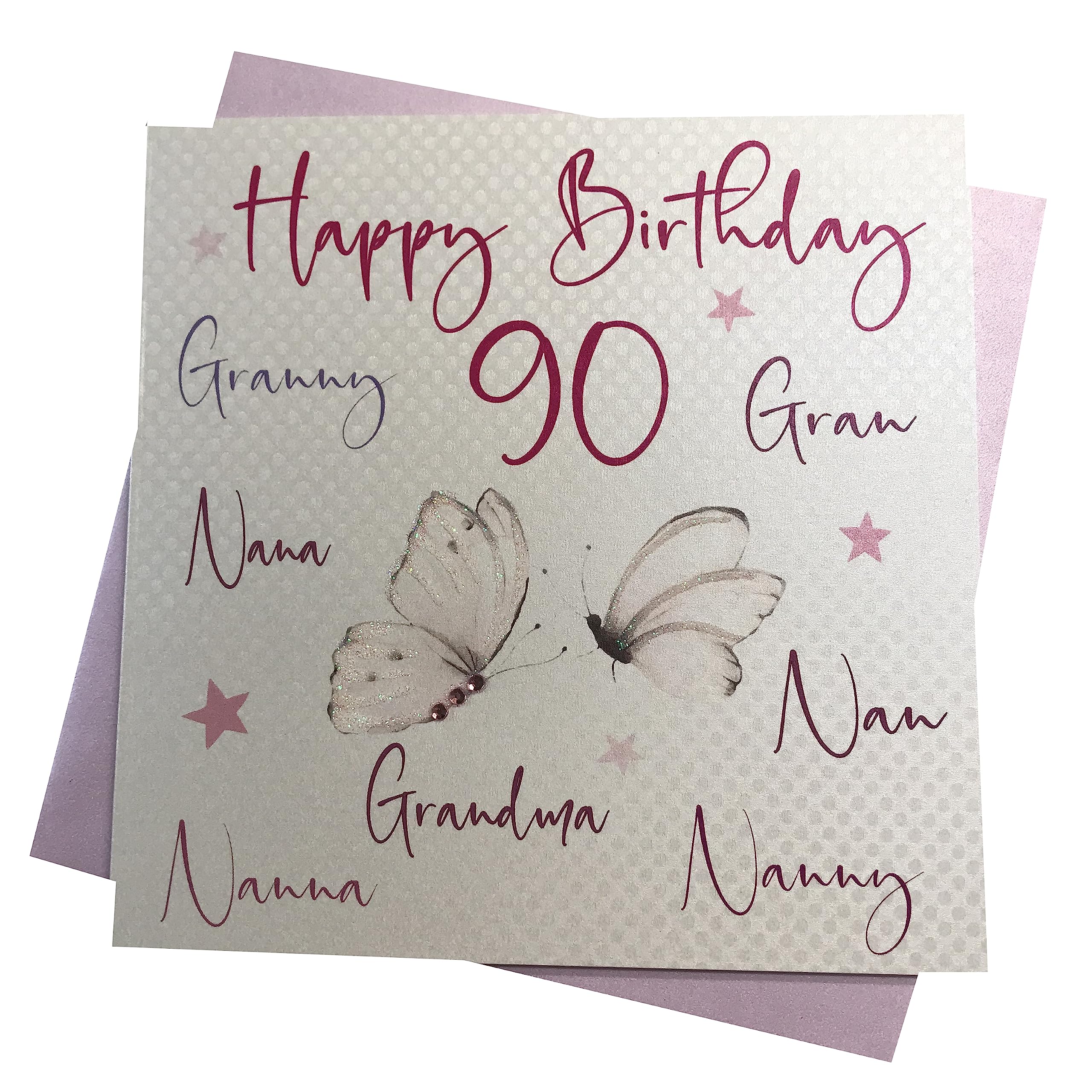 white cotton cards "nanna,nan,nana,gran,granny,nanny,grandma, Happy Birthday 90" Handmade 90th Birthday Card, White, wb125-90 NEW