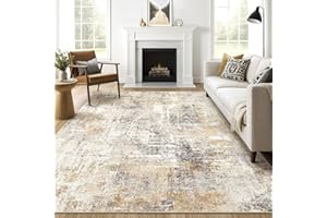 LOONGRUG 8x10 Area Rugs Living Room: Washable Large Abstract Neutral Modern Soft Rug Stain Resistant Indoor Floor Non-Slip Accent Carpet for Bedroom Nursery Playroom Dining Room Office Dorm Home- Grey Gold