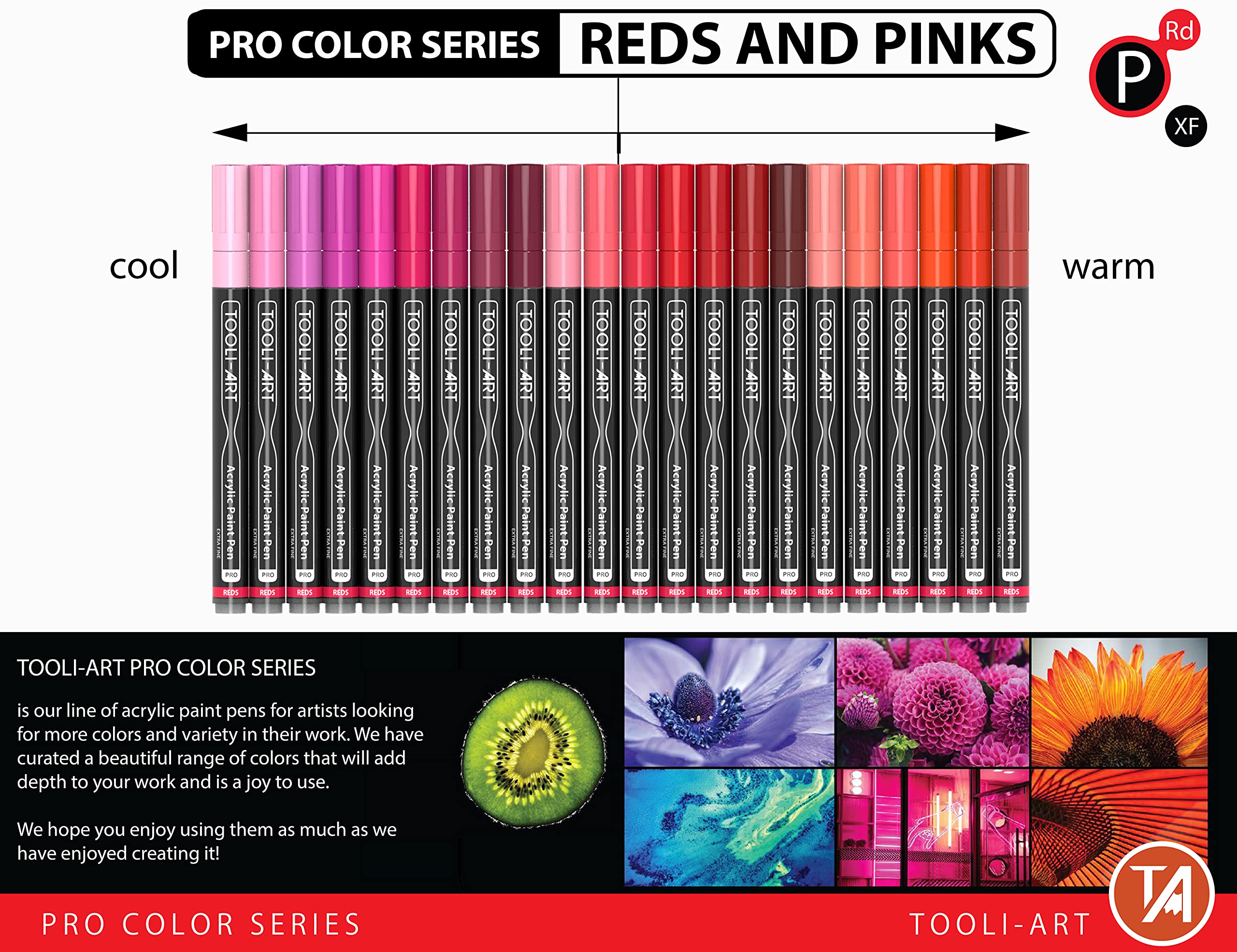 22 Red and Pink Acrylic Paint Pens Marker Pro Color Series 0.7mm Extra Fine Tip for Rock Painting, Glass, Cups, Wood, Metal, Canvas, DIY Projects, Non-Toxic, Water Based, Quick Drying