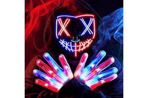 Halloween Led Mask Light Up Scary Mask and Gloves with 3 Lighting Modes for Halloween Cosplay Costume and Party Supplies