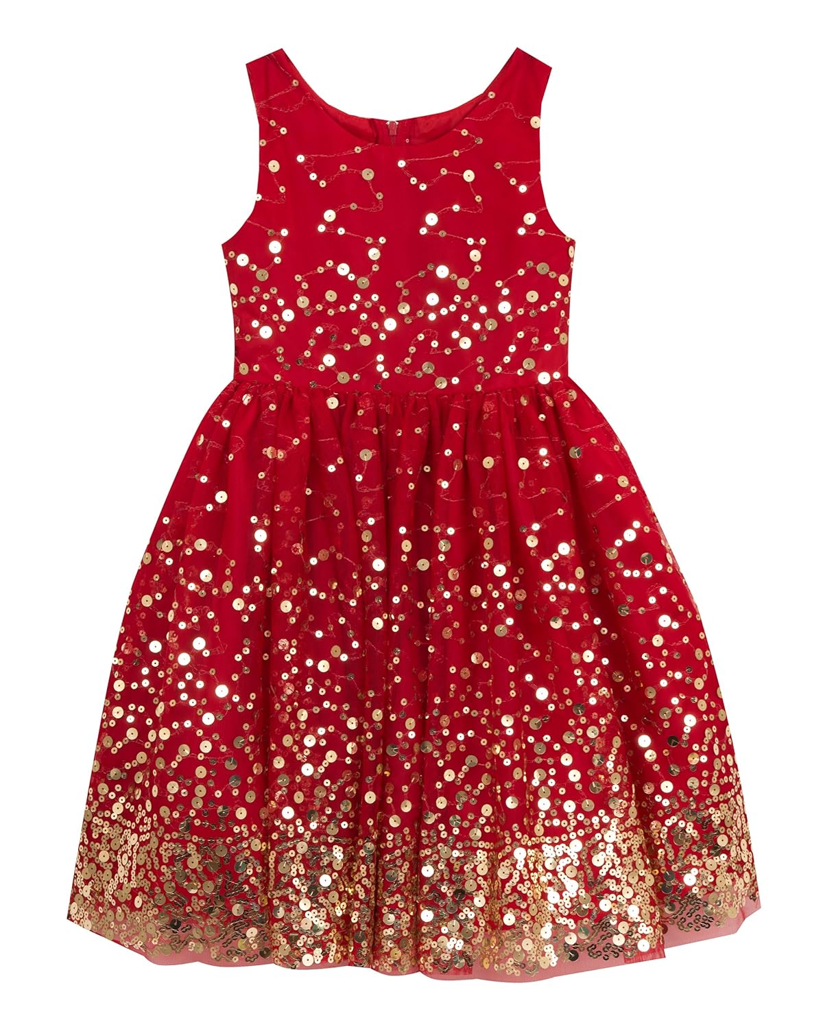 Rare Editions Big Girls' Mesh with Gold Sequins Social Dress, Red, 8