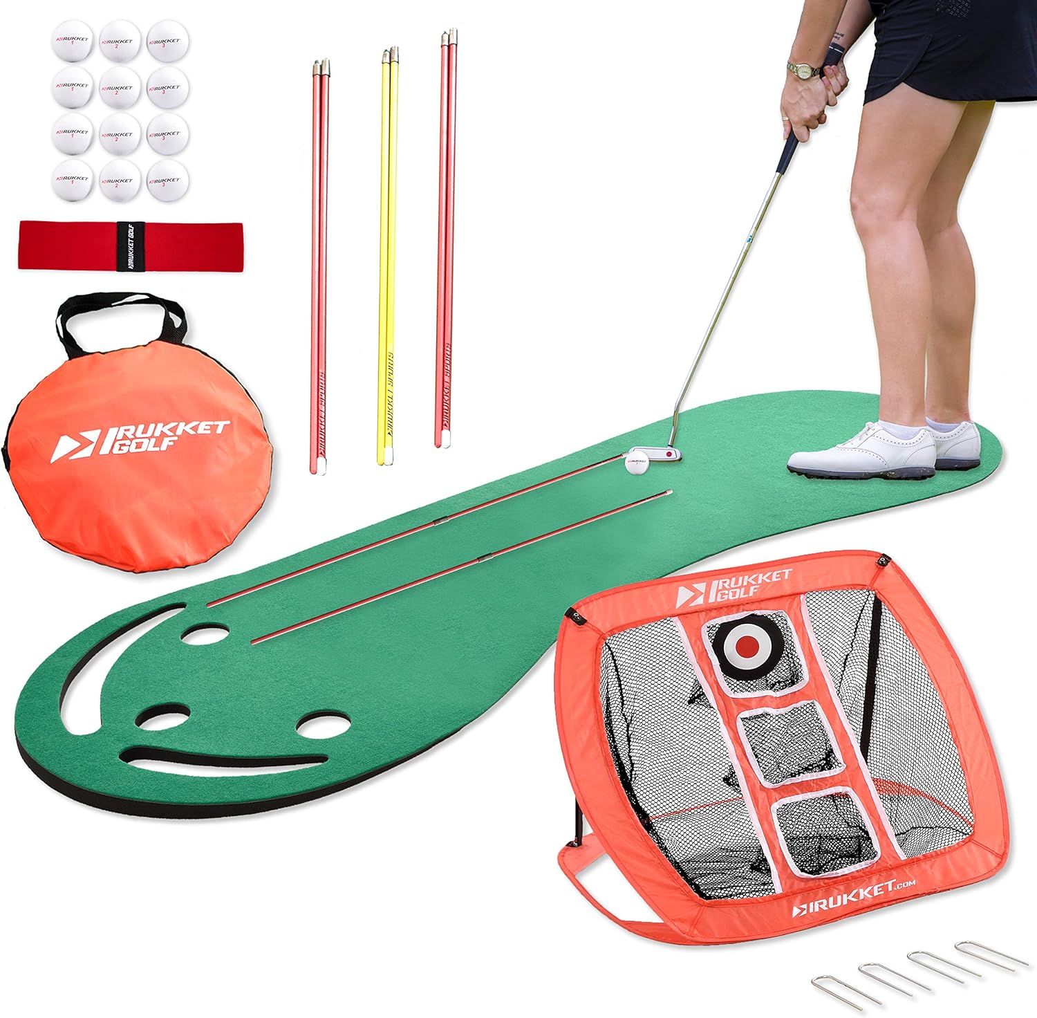 Rukket Putting Green & Golf Chipping Net Bundle Indoor & Outdoor