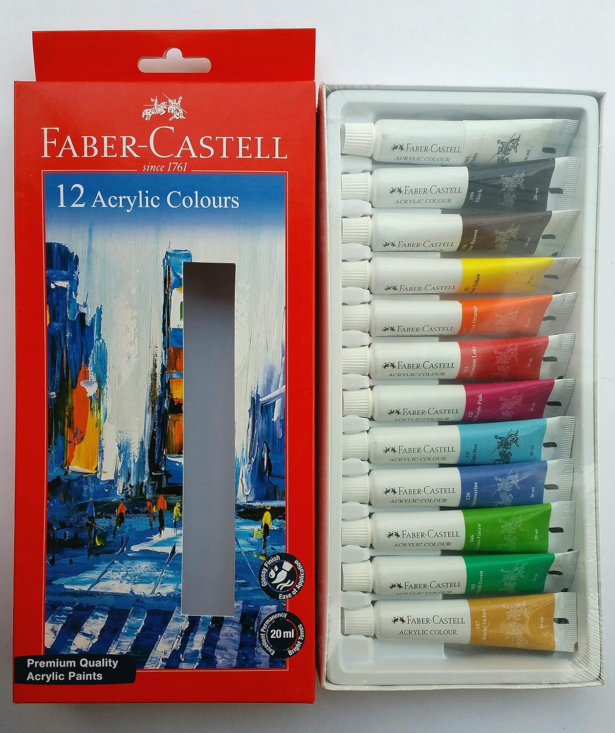 Msgh Faber Castell Acrylic Color Box 20ml Tubes 12 Shades With 1 Pcs Keychain Free With This Pack Amazon In Home Kitchen