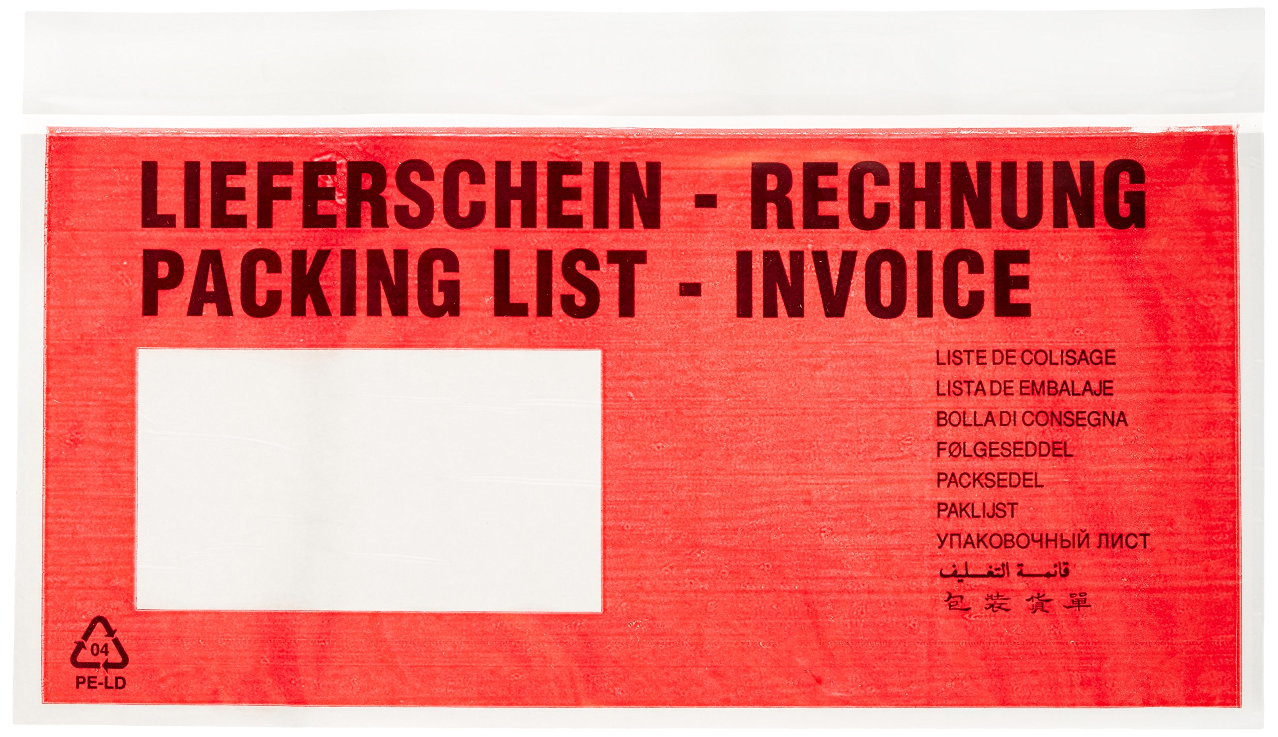 Herlitz 11292141 Packing List Pocket DIN Long, Self-Adhesive – Red/Clear with Text, Pack of 1000