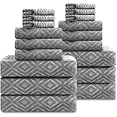 Smuge 18-Piece Bath Towel Set, Include 6 Bath Towel Sheets, 6 Hand Towels and 6 Washcloths - Highly Absorbent Quick Dry 100% Microfiber,Ultra Soft Bathroom Towel Set (Dark Gray)