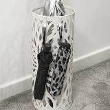 Maison & White Round Metal Umbrella Stand 4 Hooks Drip Tray White view 4