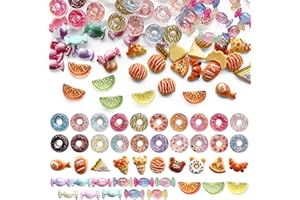 PiinRoon Flatback Resin Charms, 200 Pcs Assorted Slime Charms for Crafts, Mixed Colors Mini Bread Donuts Candy Lemon Embellis