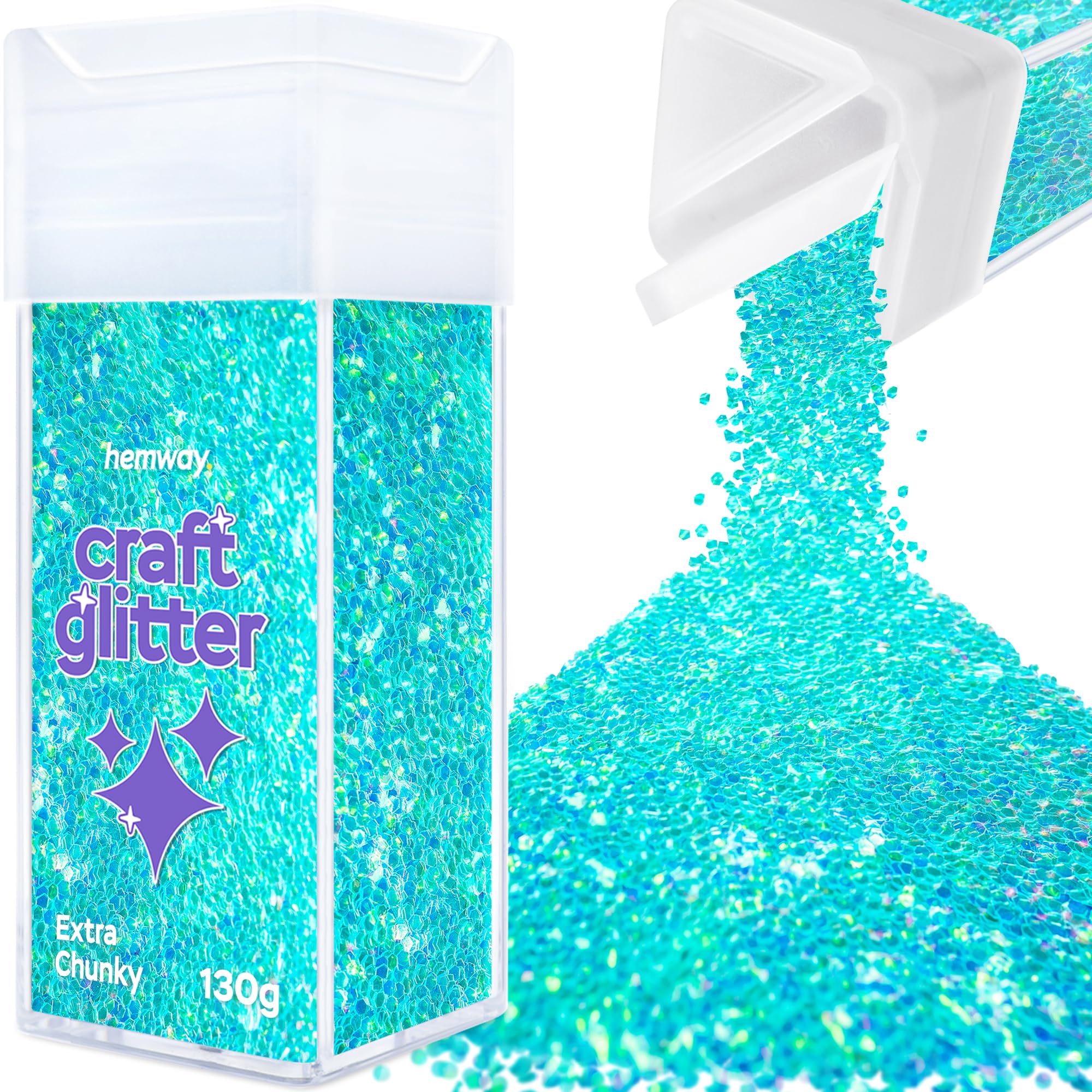 Hemway Glitter Shaker Fluorescent Blue 110g Extra Chunky, Craft Glitter Shaker for Resin & Epoxy Crafts, Christmas Art Supplies, Nail, Body, Face, Eye, Festival, Crafting, Slime, Sparkle