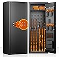Greenvelly 10-14 Gun Safe for Rifles and Pistols,Quick Release Fireproof Gun Safe with Adjustable Shelves and Pockets,Locking Large Gun Cabinet with Rifle Rack for Home and Shotgun