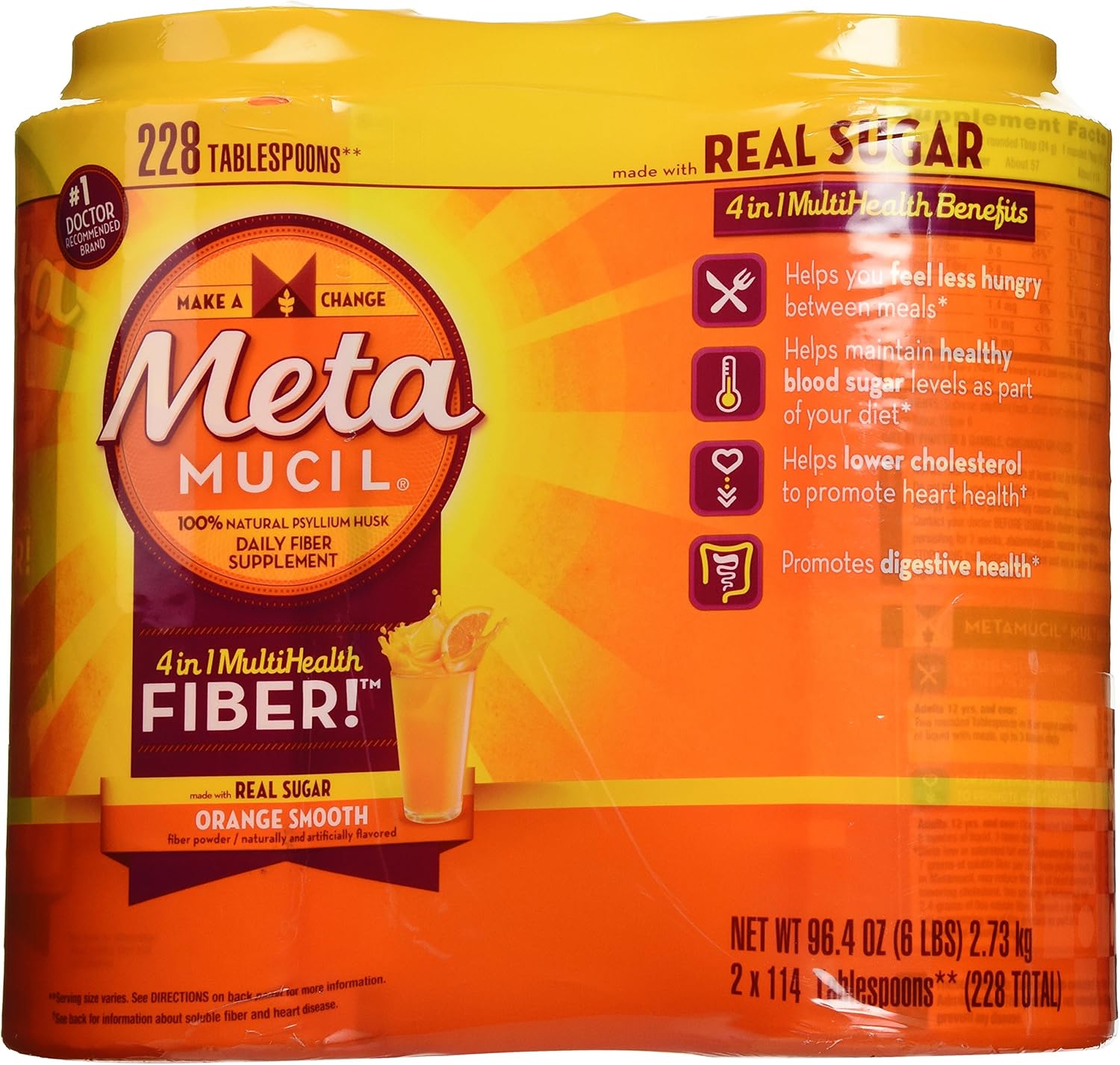 Metamucil With 100% Natural Psylluim Fiber, Orange, 48.2-Ounce Bottle (Pack of 2): Health & Personal Care