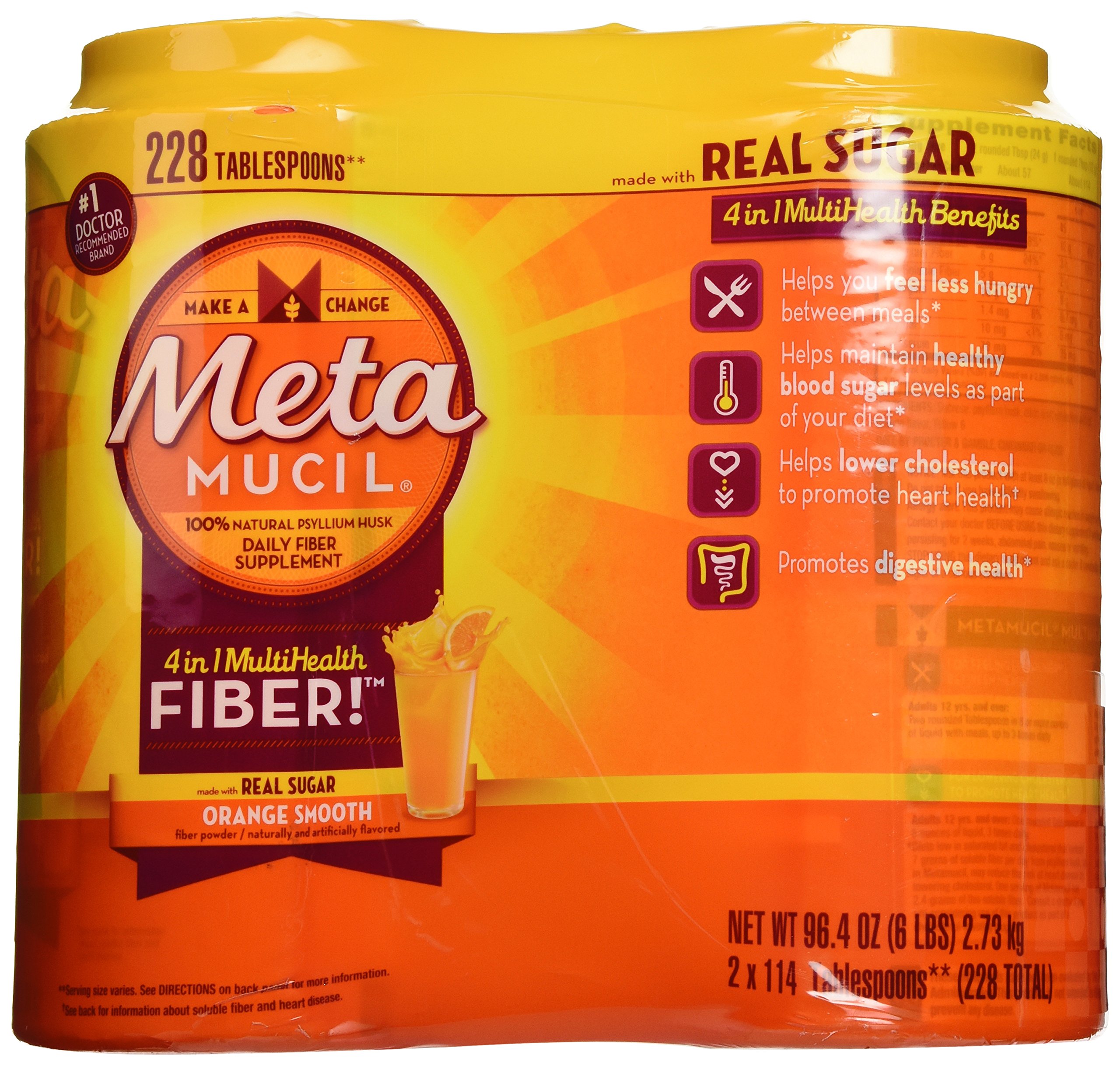 Metamucil Daily Fiber Supplement, Orange Smooth Sugar Free