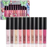 Enchante Ellen Tracy 10 Pc Lip Gloss Collection, Shimmery Lip Glosses for Women and Girls, Long Lasting Lip Gloss Set with Ri