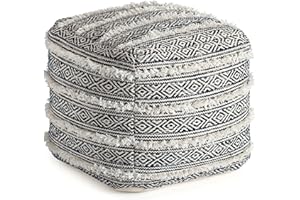 Anji Mountain 100% Handmade & Handcrafted Comfortable Home Décor Pouf Ottoman Footrest for Living Room, Bedroom, Nursery, Kidsroom, Patio Furniture - (20" x 20" x 20"- Ivory,Blue)