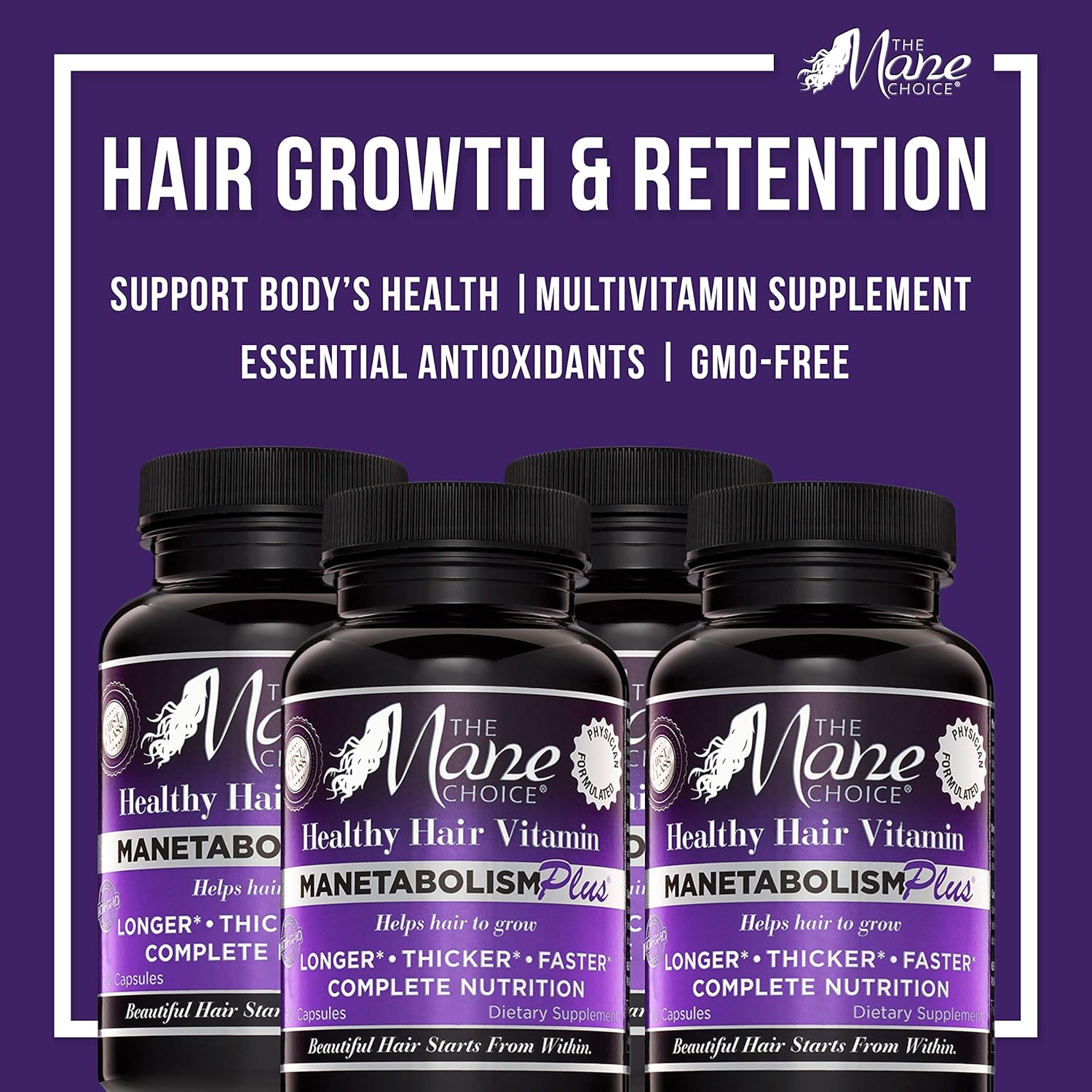The Mane Choice Manetabolism Plus Healthy Hair Growth Vitamins 60 Capsules Complete Nutrition Supplements For Longer Thicker And Healthier Hair
