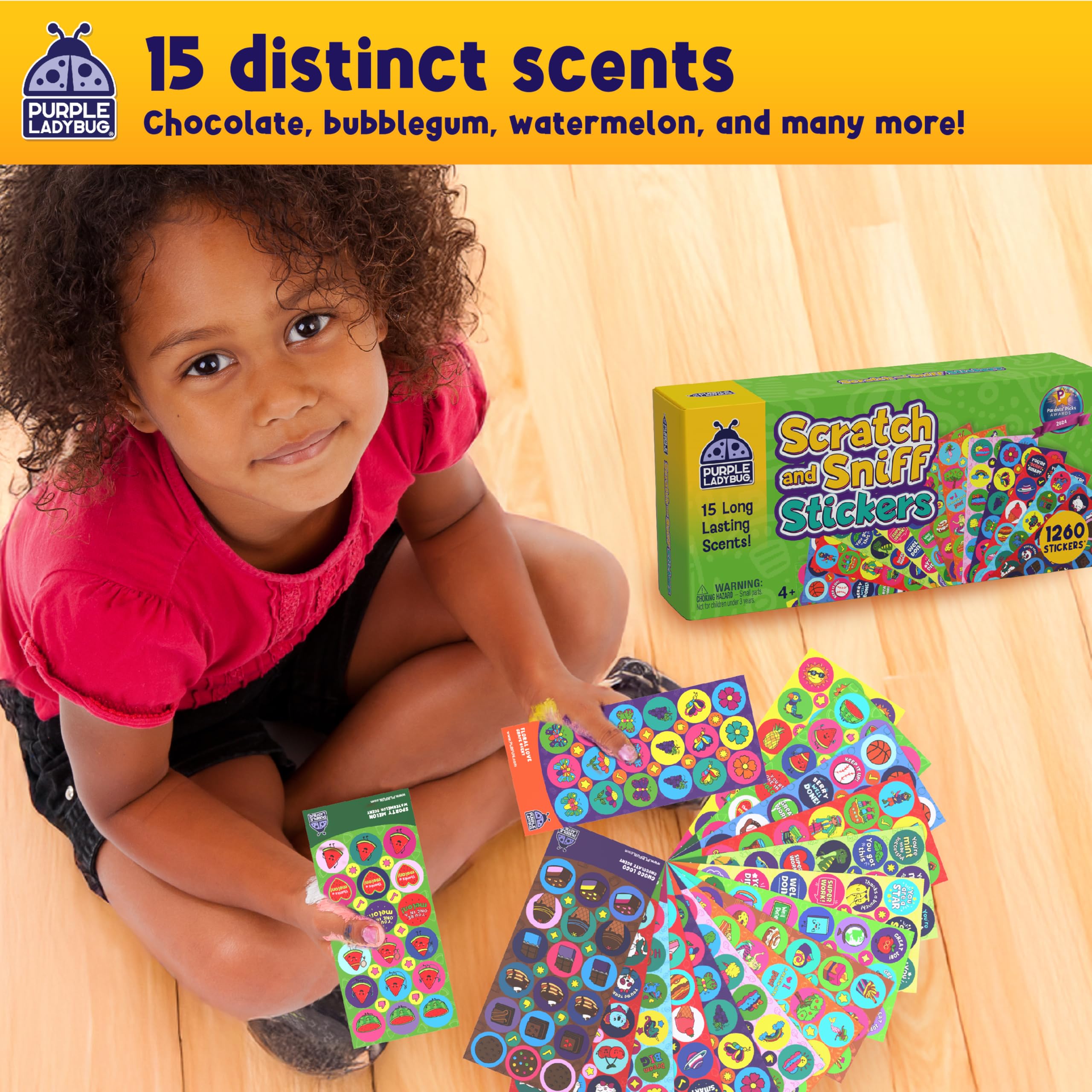 Purple Ladybug 1260 Variety Scratch and Sniff Stickers - 15 Unique Scents - Fun and Motivational Rewards for Kids and Teachers Must Haves, Smelly Sticker for Classroom, & Back to School Gift