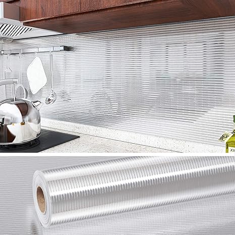 Veelike 354 15 8 Aluminum Foil Wallpaper Peel And Stick Kitchen Backsplash Wall Paper Kitchen Oil Proof Waterproof Sticker Stainless Steel Contact Paper For Backsplash Appliances Dishwasher Tools Home Improvement Painting Supplies Wall