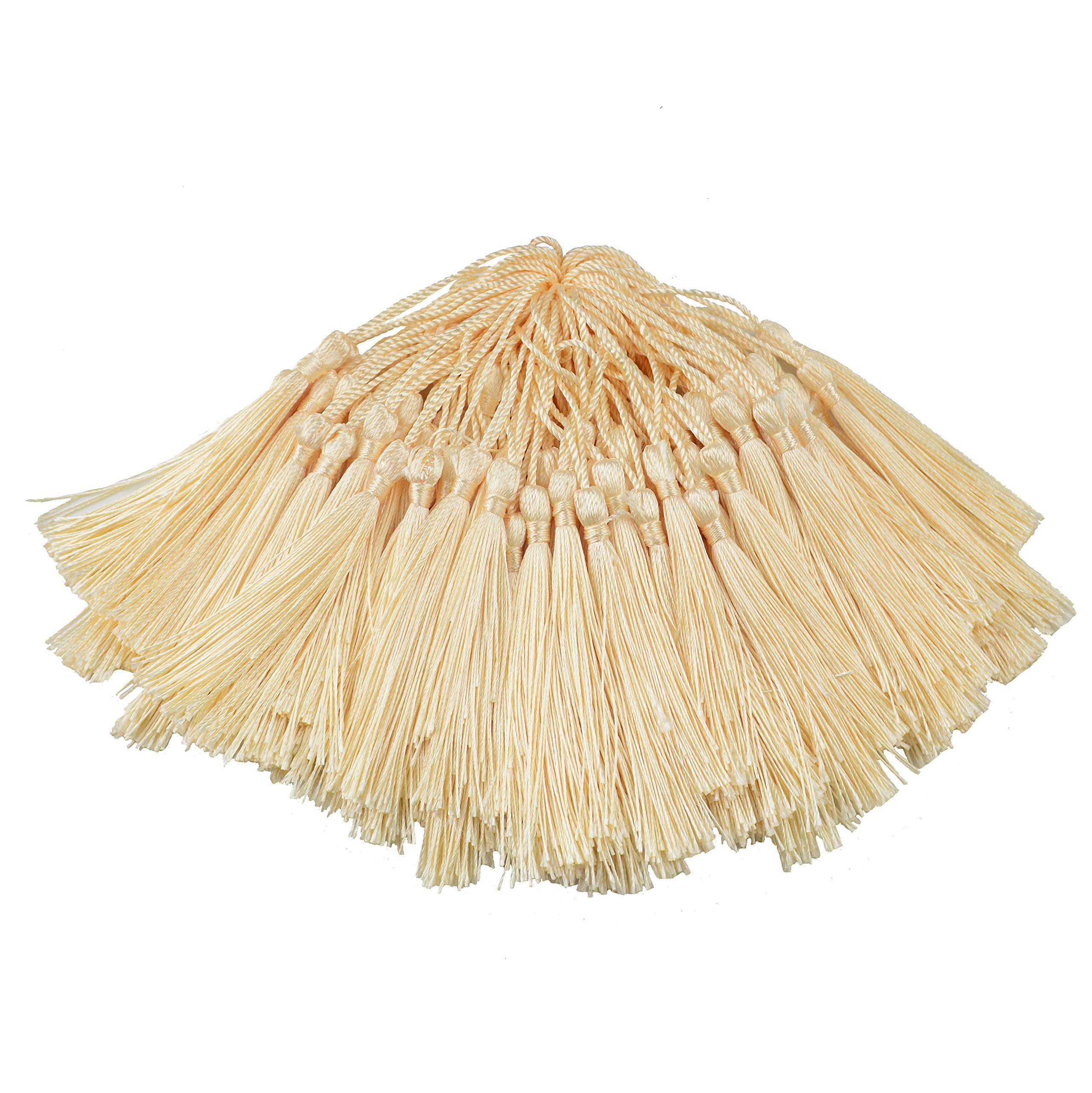 100pcs 13cm/5 Inch Silky Floss bookmark Tassels with 2-Inch Cord Loop and Small Chinese Knot for Jewelry Making, Souvenir, Bookmarks, DIY Craft Accessory (Cream)