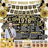 50th Birthday Decorations for Men Women, 36 Pcs Back in 1976 Birthday Party Decorations, Black Gold Happy 50th Banner,Vintage 50th Birthday Table Decorations ,Cake Topper, Sash Party Supplies
