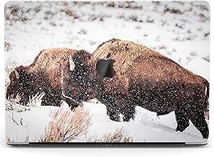 Wonder Wild Case Compatible with MacBook Air 13 inch Pro 15 2019 2018 Retina 12 11 Apple Hard Mac Protective Cover 2017 16 2020 Plastic Laptop Print Buffalo Snow Nature Animal White Winter Bison Zoo