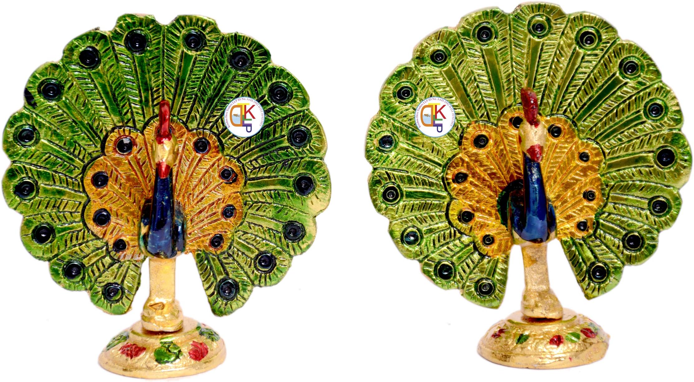 KDT Metal Gold Polished Decorative Mor Peacock Pair Showpiece for Living/Room/Home/Decoration/Decor - Set of 2 Items