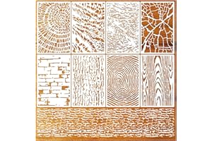 BOQON 8 Pieces Abstract Geometry Texture Brick Stencils for Painting Wood Grain Mixed Crackle Marble Stencils Spray Paint Layering Stencil Templates for Furniture DIY Craft