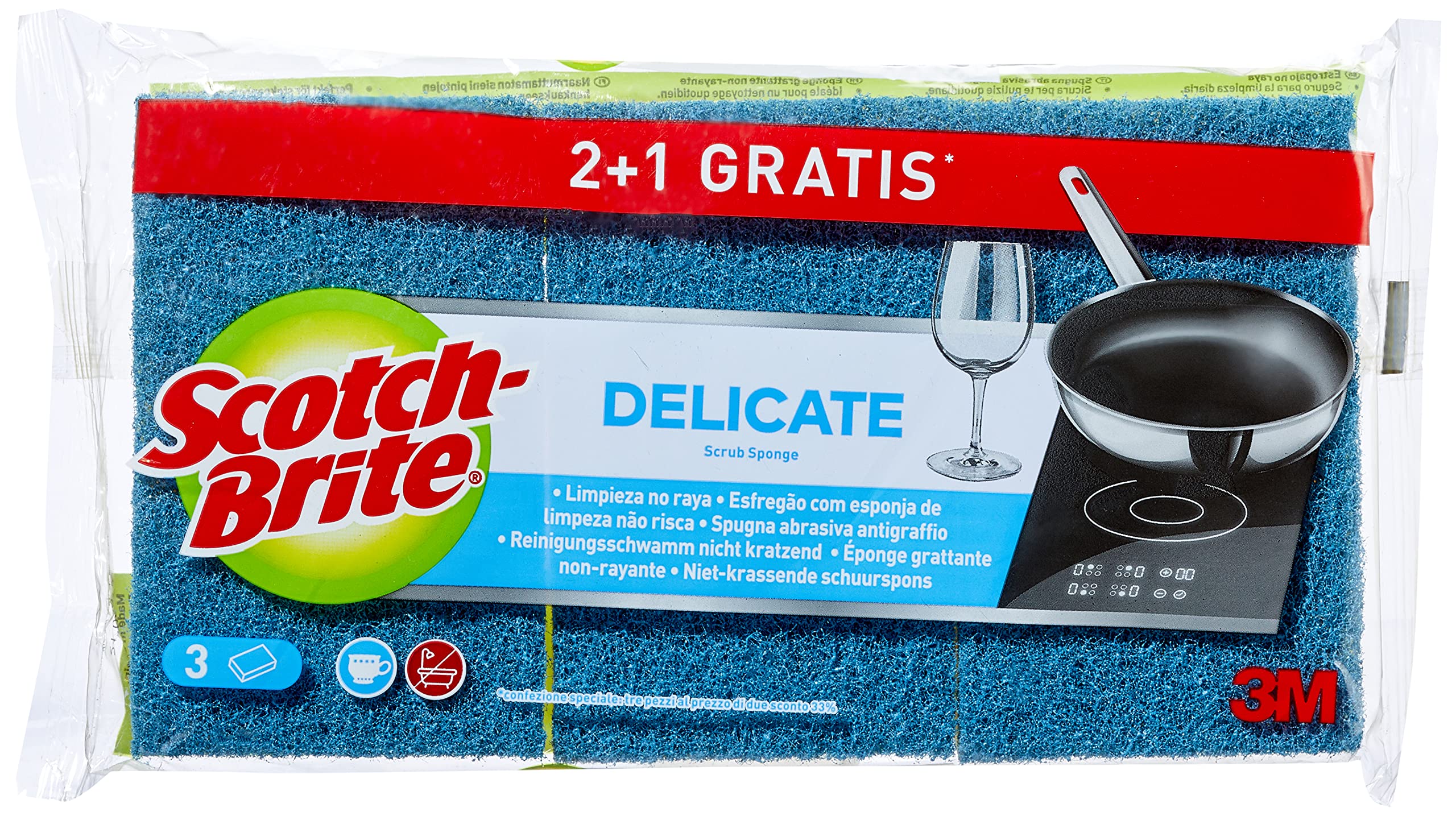 3M Scotch-Brite UU003643150 Universal Laminated Sponge, Blue, 3 Units